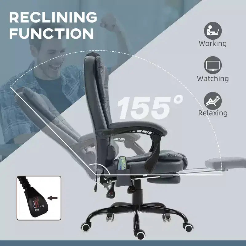 Fauteuil de bureau massant 7 points avec dossier haut, support lombaire et repose-pieds