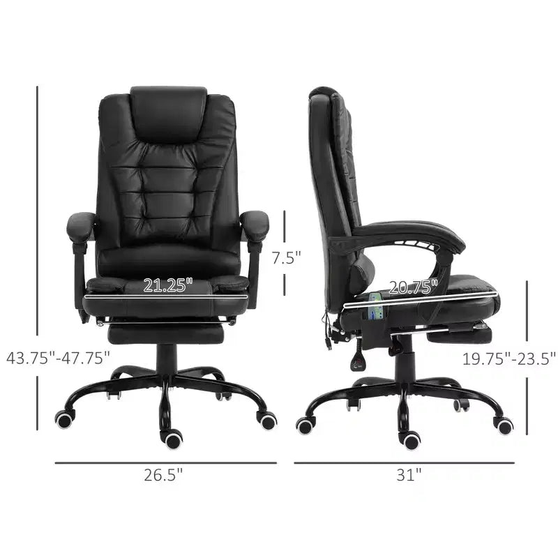 Fauteuil de bureau massant 7 points avec dossier haut, support lombaire et repose-pieds