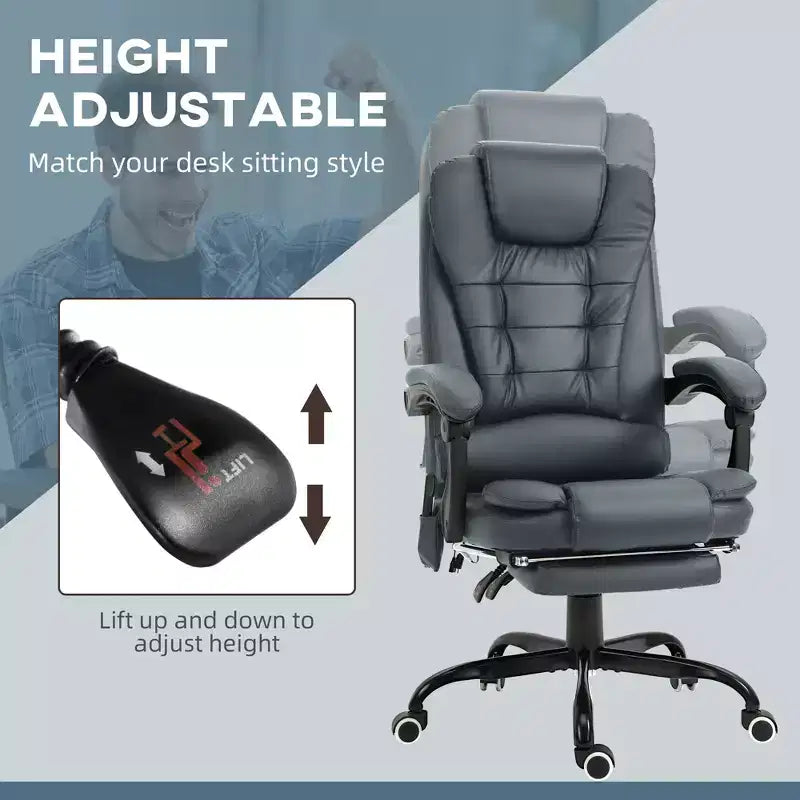 Fauteuil de bureau massant 7 points avec dossier haut, support lombaire et repose-pieds
