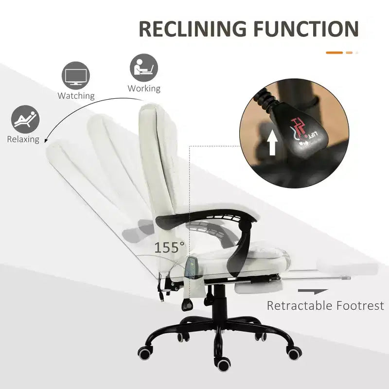 Fauteuil de bureau massant 7 points avec dossier haut, support lombaire et repose-pieds