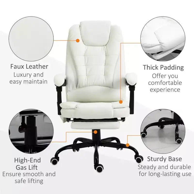 Fauteuil de bureau massant 7 points avec dossier haut, support lombaire et repose-pieds