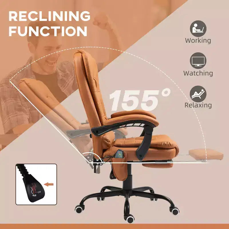 Fauteuil de bureau massant 7 points avec dossier haut, support lombaire et repose-pieds