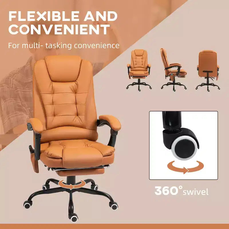 Fauteuil de bureau massant 7 points avec dossier haut, support lombaire et repose-pieds