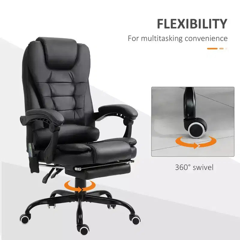 Fauteuil de bureau massant 7 points avec dossier haut, support lombaire et repose-pieds