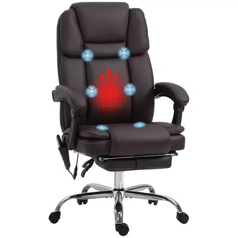 6 Point Vibration Massage Office Chair, PU Leather Reclining Computer Chair with Adjustable Height