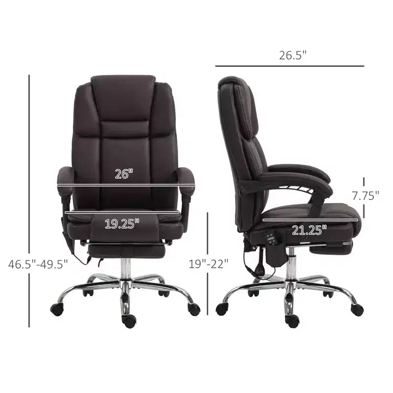 Chaise de bureau de massage vibrant à 6 points, chaise d'ordinateur inclinable en cuir PU avec hauteur réglable
