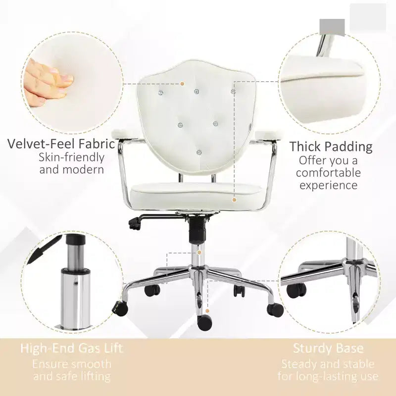 Joli fauteuil de bureau, chaise de bureau en tissu velours capitonné, chaise d'ordinateur pivotante