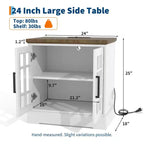 Table de chevet moderne en MDF blanc avec station de charge, porte en verre réglable et rangement | Table de chevet compacte et fonctionnelle pour chambre à coucher