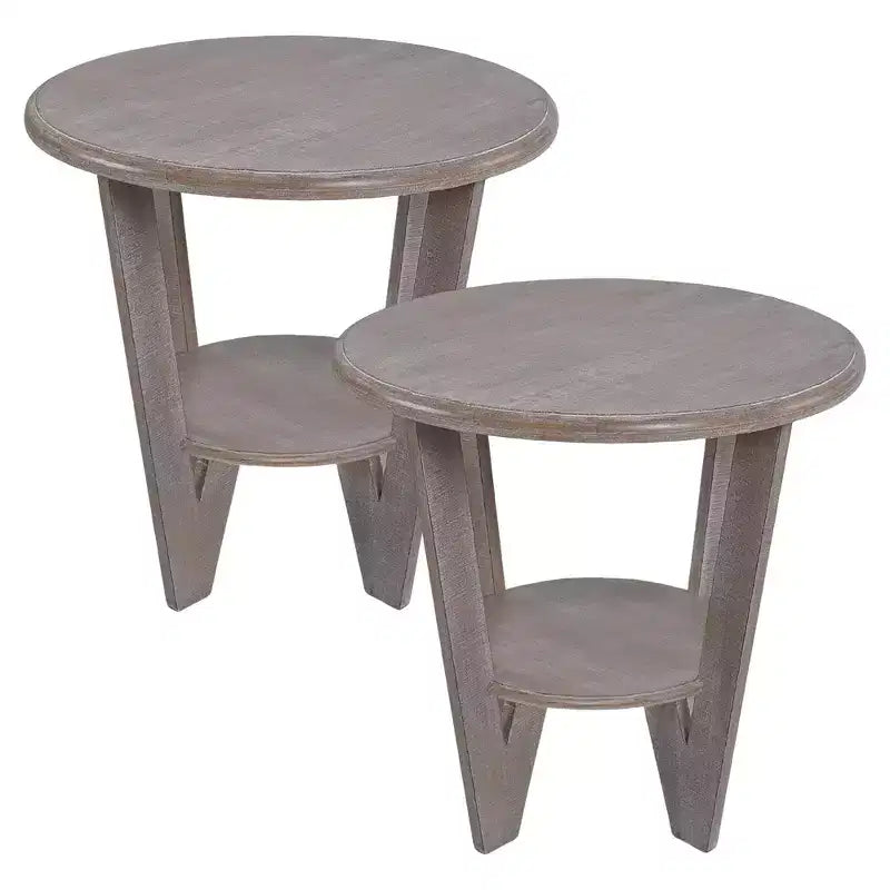 COZAYH Rustic Farmhouse Wooden End Table & Storage Shelf, Vintage Grey, Set of 2