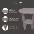 COZAYH Table d'appoint rustique en bois de ferme et étagère de rangement, gris vintage, lot de 2
