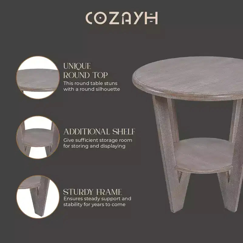 COZAYH Table d'appoint rustique en bois de ferme et étagère de rangement, gris vintage, lot de 2