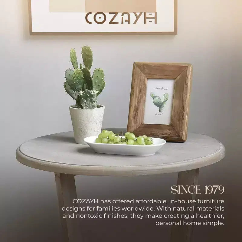 COZAYH Table d'appoint rustique en bois de ferme et étagère de rangement, gris vintage, lot de 2