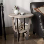 COZAYH Table d'appoint rustique en bois de ferme et étagère de rangement, gris vintage, lot de 2