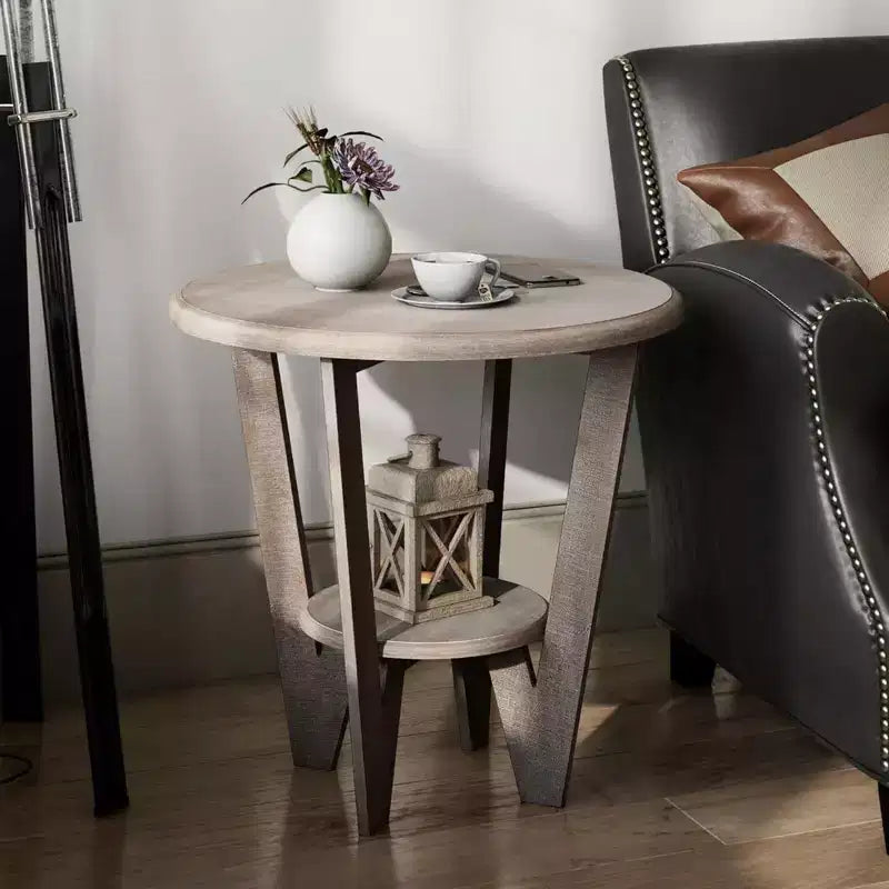 COZAYH Table d'appoint rustique en bois de ferme et étagère de rangement, gris vintage, lot de 2