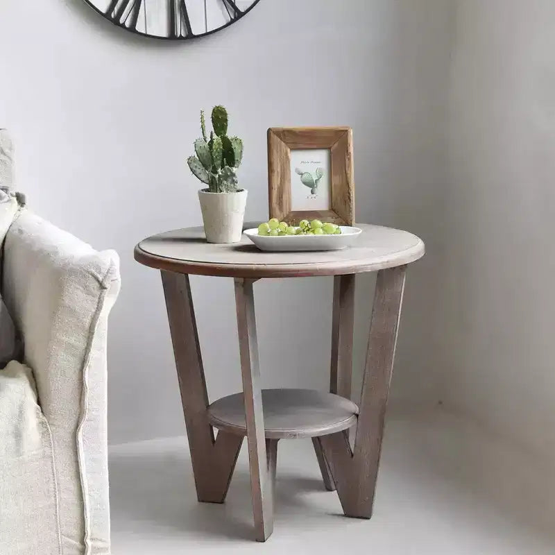 COZAYH Table d'appoint rustique en bois de ferme et étagère de rangement, gris vintage, lot de 2