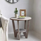 COZAYH Table d'appoint rustique en bois de ferme et étagère de rangement, gris vintage, lot de 2