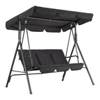 COZONY Balancelle de patio 3 places noire – Auvent et accoudoirs réglables, banc suspendu en tissu textilène respirant pour jardin, piscine, cour arrière