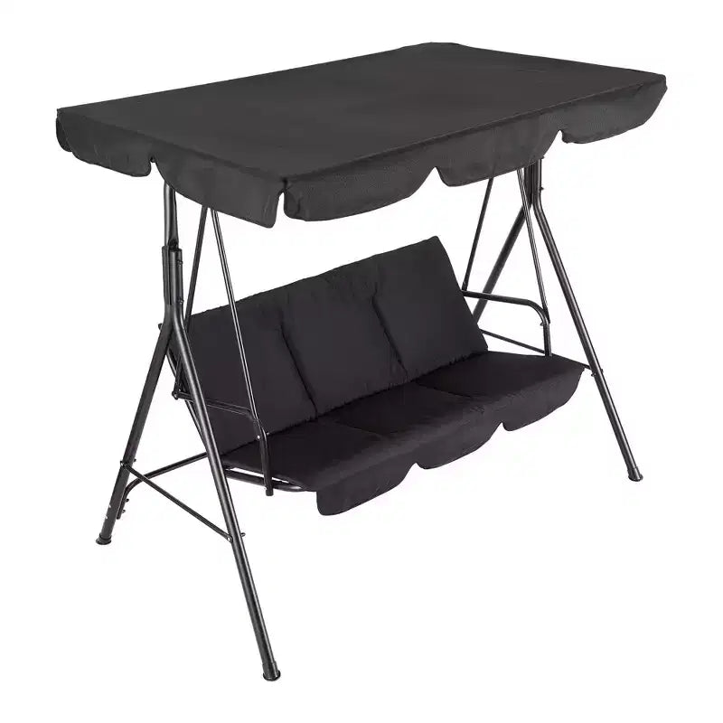 COZONY Balancelle de patio 3 places noire – Auvent et accoudoirs réglables, banc suspendu en tissu textilène respirant pour jardin, piscine, cour arrière