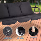 COZONY Balancelle de patio 3 places noire – Auvent et accoudoirs réglables, banc suspendu en tissu textilène respirant pour jardin, piscine, cour arrière