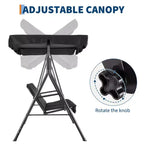 COZONY Balancelle de patio 3 places noire – Auvent et accoudoirs réglables, banc suspendu en tissu textilène respirant pour jardin, piscine, cour arrière