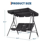 COZONY Balancelle de patio 3 places noire – Auvent et accoudoirs réglables, banc suspendu en tissu textilène respirant pour jardin, piscine, cour arrière