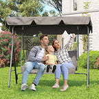 COZONY Balancelle de patio 3 places noire – Auvent et accoudoirs réglables, banc suspendu en tissu textilène respirant pour jardin, piscine, cour arrière