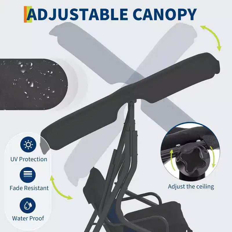 COZONY Balancelle de patio 3 places noire – Auvent et accoudoirs réglables, banc suspendu en tissu textilène respirant pour jardin, piscine, cour arrière