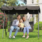 COZONY Balancelle de patio 3 places noire – Auvent et accoudoirs réglables, banc suspendu en tissu textilène respirant pour jardin, piscine, cour arrière