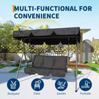 COZONY Balancelle de patio 3 places noire – Auvent et accoudoirs réglables, banc suspendu en tissu textilène respirant pour jardin, piscine, cour arrière