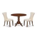 3-Piece Mahogany Finish Solid Wood Top - Round Dining Room Set - Seats 4