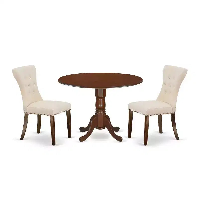 3-Piece Mahogany Finish Solid Wood Top - Round Dining Room Set - Seats 4