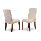 Ensemble de salle à manger méditerranéen - Table rectangulaire 3 pièces avec rallonge et 2 chaises Parsons - Tissu lin crème