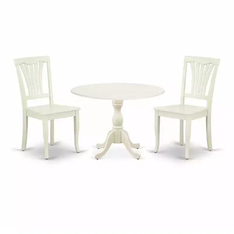 3-Piece Linen White Finish Solid Wood Top - Dining Room Set - Seats 4