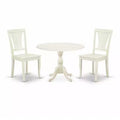 3-Piece Linen White Finish Solid Wood Top - Dining Room Set - Seats 4
