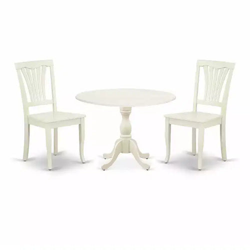 3-Piece Linen White Finish Solid Wood Top - Dining Room Set - Seats 4