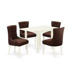 Vintage Dinette Set 5Pcs - Parson Chairs & Table - Linen White Wood - Chocolate Fabric