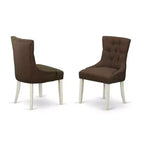 Ensemble de salle à manger vintage 5 pièces - Chaises et table de style Parson - Bois blanc lin - Tissu chocolat