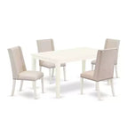 HomeStock 5-Pc Linen White Finish Solid Wood Top - Rectangular Dining Room Set - Seats 4