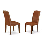 Ensemble Salle à Manger Rustique 3 Pièces Table Carrée & 2 Chaises Parsons - Pieds Acajou, Similicuir Marron