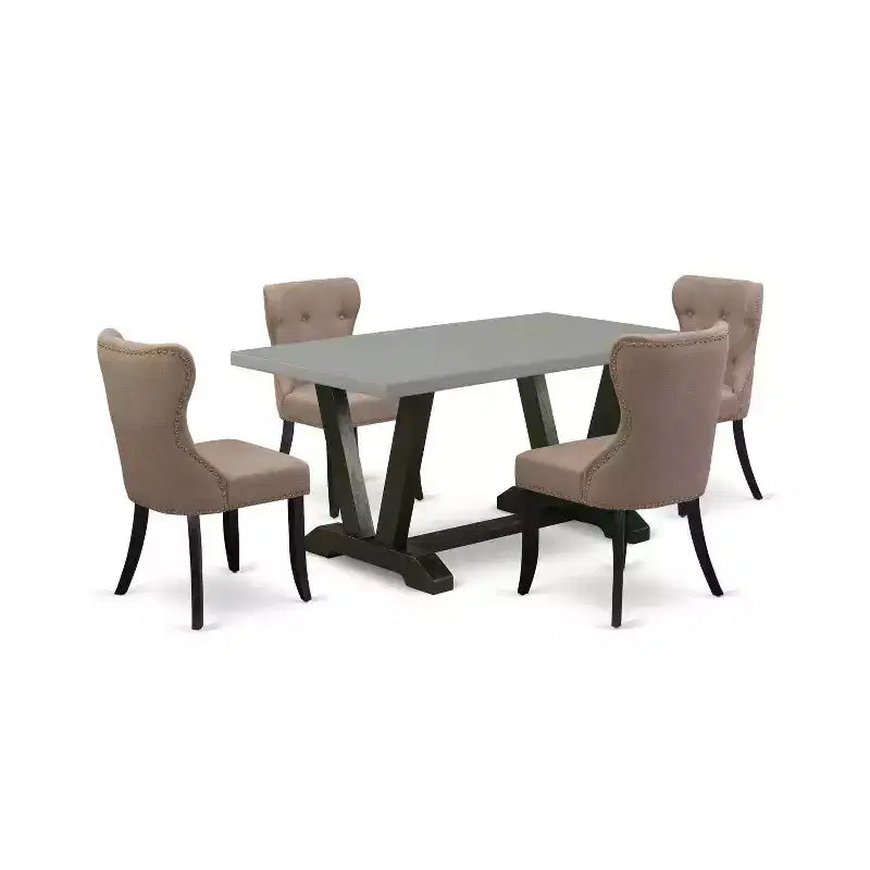 HomeStock 5-Piece Natural Oak Finish Solid Wood Top Dining table with 4 Chairs