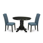 HomeStock 3-Pc Black Finish Solid Wood Top - Round Dining Room Set - Seats 4