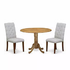 HomeStock 3-Pc Natural Oil Finish Solid Wood Top - Round Dining Room Set - Seats 4