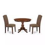 3-Piece Mahogany Finish Solid Wood Top - Button Tufted Upholstered Dining Room Set - Seats 4