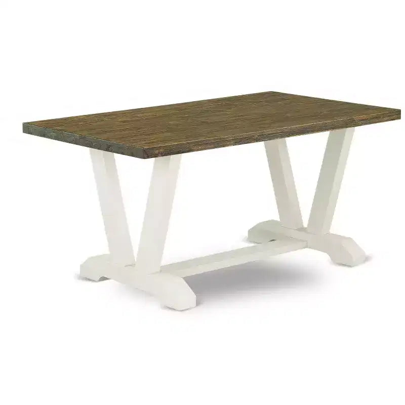 HomeStock Table à manger 6 pièces rectangulaire en bois massif finition jacobine vieillie avec 1 banc et 4 chaises