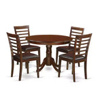 HomeStock 5-Pc Round Mahogany Finish Solid Wood Top Dining table with 4 Chairs