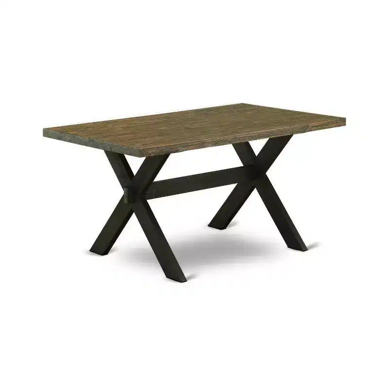 Table à manger 5 pièces en bois massif HomeStock avec plateau finition jacobine vieillie et 4 chaises