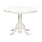 3-Piece Linen White Finish Solid Wood Top-Round Upholstered Dining Room Set-Seats 4