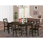 Table à manger rectangulaire 5 pièces HomeStock, finition cappuccino, plateau en bois massif, avec 4 chaises