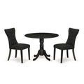 3-Piece Wirebrushed Black Solid Wood Top - Round Dining Room Set - Seats 4
