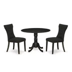 3-Piece Wirebrushed Black Solid Wood Top - Round Dining Room Set - Seats 4